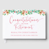 Ruhestand Tropical Floral Pink Script Glückwunschs Gästebuch (Vorderseite)