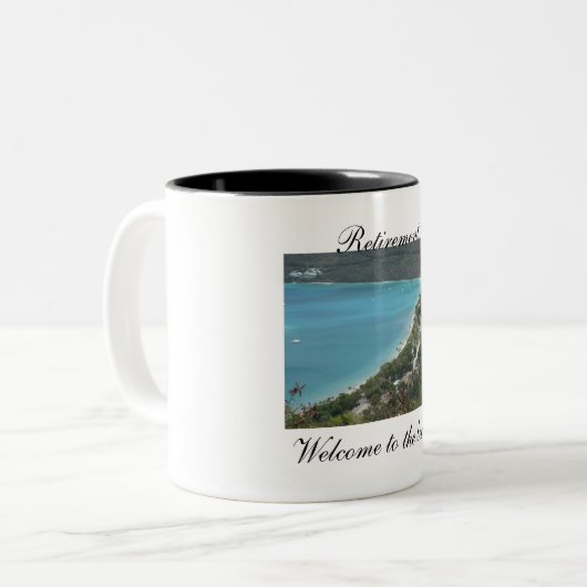 Ruhestand, Willkommen zum Strand - besonders Zweifarbige Tasse (Vorderseite Links)