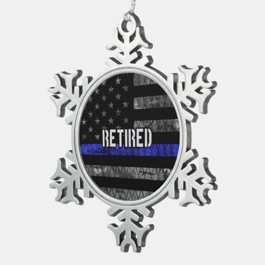 Ruheständige Polizeiflagge Schneeflocken Zinn-Ornament (Rechts)