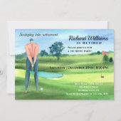 Ruheständiger Golf Man Player Swinging in Retireme Einladung (Vorderseite)