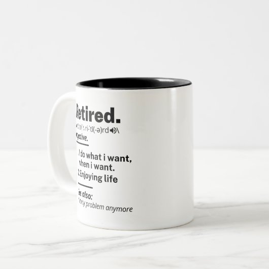 Ruheständiges Definition-Substantiv, Funny Retirem Zweifarbige Tasse (Vorderseite Links)