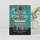 Ruheständiges Gone Fishing Aquamarin Outdoor Ruhes Einladung (Stehend Vorderseite)