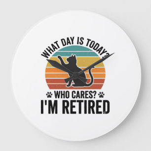 Ruheständler-Katze Vintage-Sonnenuntergang Lustige Große Wanduhr