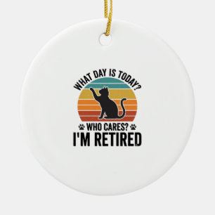 Ruheständler-Katze Vintage-Sonnenuntergang Lustige Keramik Ornament
