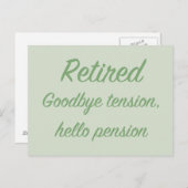 Ruheständlerin: "Auf Wiedersehen", Hallo-Pension Postkarte (Vorne/Hinten)