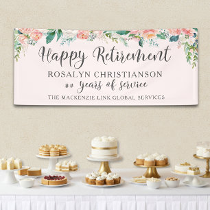 Ruhestands-Aquarell-Rosa-Blumen-Script Banner