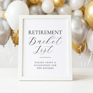 Ruhestands-Bucket-List-Party-Aktivitäts-Schild Poster