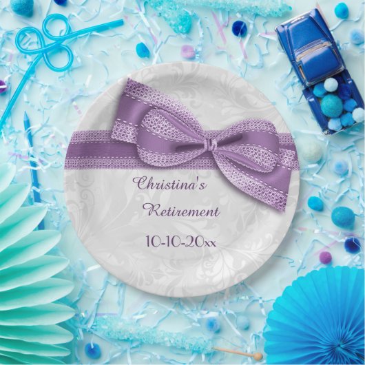 Ruhestands-lila Damast und Imitat-Bogen Pappteller (Party)