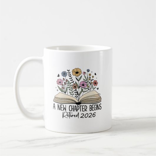 Ruhestands-Neues-Kapitel-Buch-Blumendesign Kaffeetasse (Links)