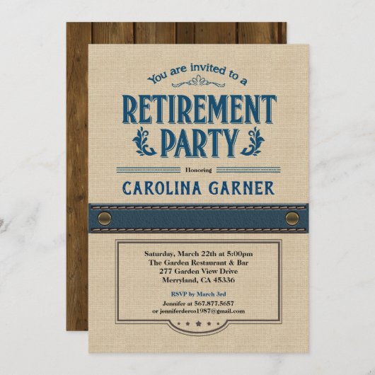 Ruhestands-Party Einladung. Nobles Leinwandleinen Einladung (Vorne/Hinten)