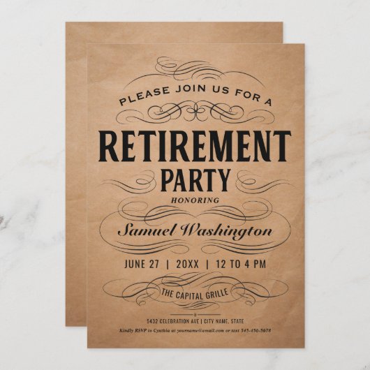 Ruhestands-Party Einladungen Vintages Scrollwork (Vorne/Hinten)