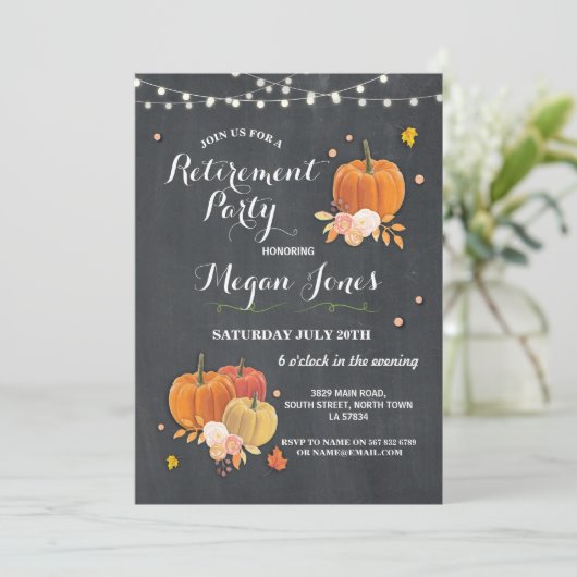 Ruhestands-Party-laden rustikaler Einladung (Stehend Vorderseite)