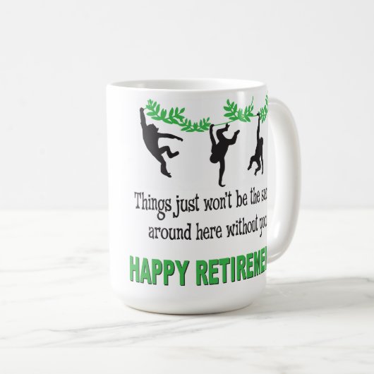 Ruhestands-Party Monkeys lustige Tasse (VorderseiteRechts)