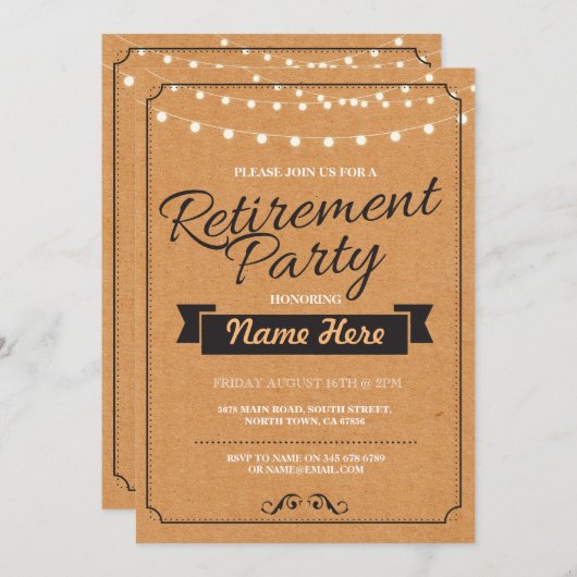 Ruhestands-Party-rustikale pensionierte Einladung (Vorne/Hinten)
