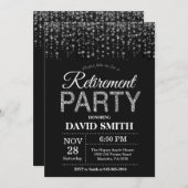 Ruhestands-Party-schwarzer und silberner Glitzer Einladung (Vorne/Hinten)