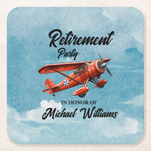 Ruhestands-Reise-Party im Thema rotes Flugzeug Vin Rechteckiger Pappuntersetzer