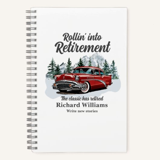 Ruhestands-Reise-Thema Klassisches Retro-Auto Roll Notizblock (Vorderseite)