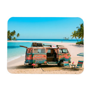 Ruhestands-Themen-Van am tropischen Strand Magnet