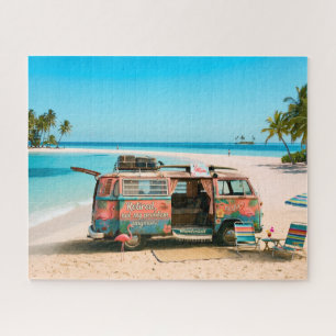 Ruhestands-Themen-Van am tropischen Strand Puzzle