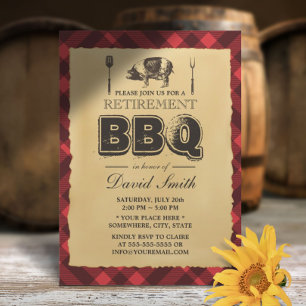 Ruhestands- Vintage-Schweinebraten-BBQ-Party Einladung