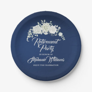 Ruhestandsfeier Damen Vintage Weiße Rose Rahmen Pappteller