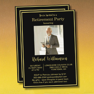 Ruhestandsfeier Elegant und Gold Foto  Einladung