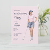 Ruhestandsfeier Golferin Wasserfarbe Einladung (Stehend Vorderseite)