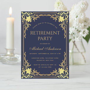 Ruhestandsfeier Navy Blau Elegante Faux-Goldfolie  Einladung