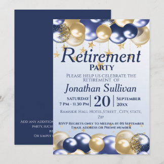 Ruhestandsfeier Navy Gold Ballons Party Einladung