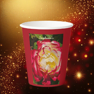 Ruhestandsfeier Rot und Gold Rose Blüten Makro  Pappbecher