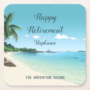 Ruhestandsfeier Tropischer Strand Palmen Rechteckiger Pappuntersetzer
