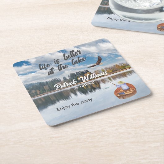 Ruhestandsfischerei am Seeufer Rechteckiger Pappuntersetzer (angewinkelt)