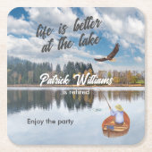 Ruhestandsfischerei am Seeufer Rechteckiger Pappuntersetzer (Vorderseite)