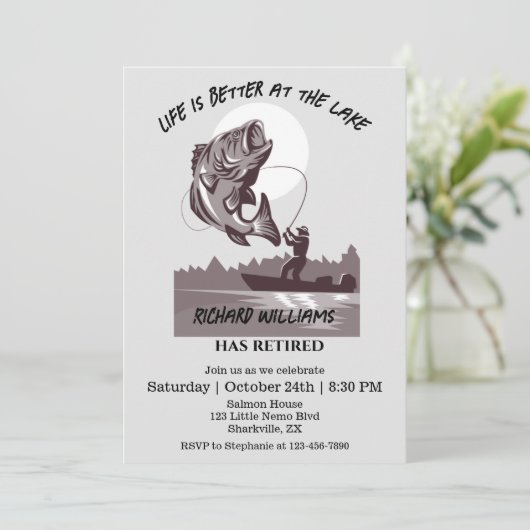 Ruhestandsfischerei Vintag am Fisherman-See Einladung (Stehend Vorderseite)