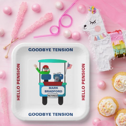 Ruhestandsgolfer in Kart Waving Auf Wiedersehen Sp Pappteller (Party)