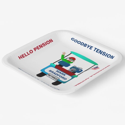 Ruhestandsgolfer in Kart Waving Auf Wiedersehen Sp Pappteller (Gewinkelt)