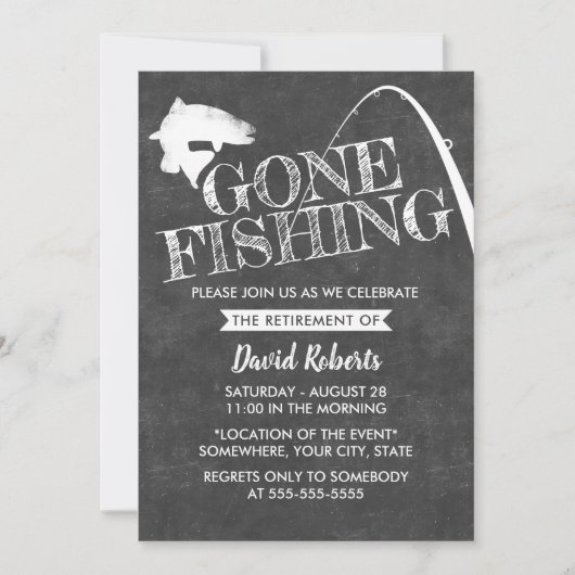 Ruhestandsgone Fischen Rustikale Tafel Einladung (Vorderseite)