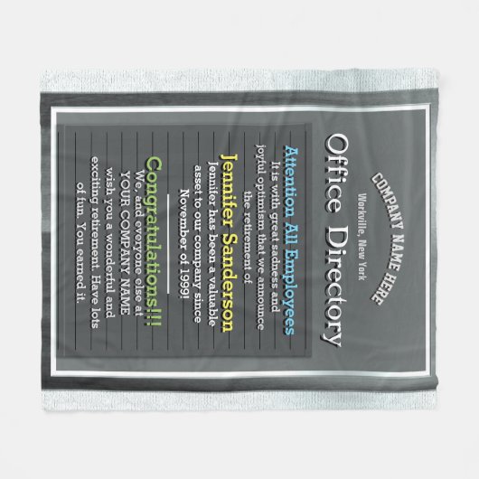 Ruhestandsmeldung in einem Office Directory SIgn Fleecedecke (Vorderseite (Horizontal))