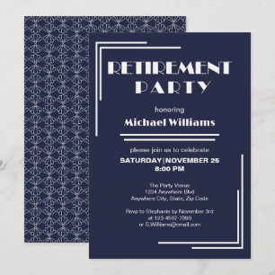 Ruhestandsparty Art Deco Retro Blau Weiß  Einladung