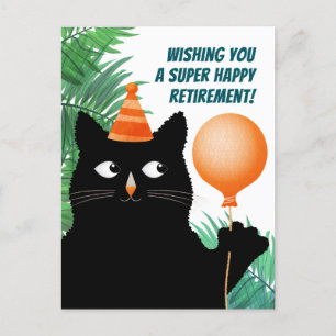 Ruhestandsparty-Karte mit schwarzer Katze und Ball Postkarte