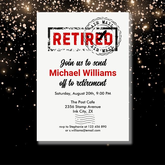 Ruhestandsreiseposten Briefmarke Grunge Einladung