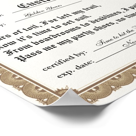 Ruhestandszeugnis Poster (Ecke)