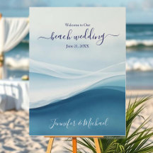 Ruhevolle Blaue Strand Hochzeits Willkommensschild