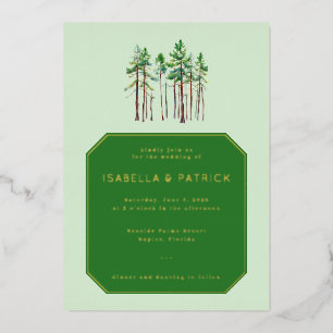 Ruhevolle grüne Tannen-Hochzeitseinladung Folieneinladung