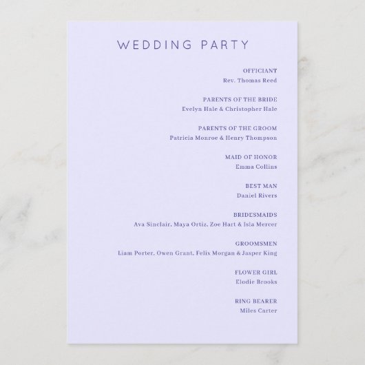 Ruhevolles Lavendel Blumen Hochzeitsprogramm Programm (Rückseite)