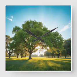 Ruhezeit mit einem großen Baum  Quadratische Wanduhr