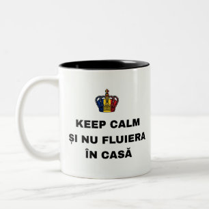 RUHIG BLEIBEN UND NICHT IM HAUS PFEIFEN ZWEIFARBIGE TASSE