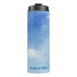 Ruhig Custom Sky Dreams Wasserfarbe Blau & Weiß Thermosbecher