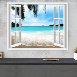 Ruhige 3D-Meer- und Strandfensteransicht Poster