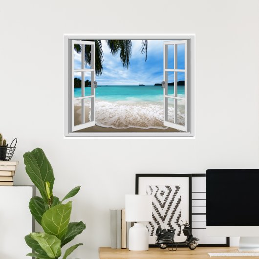 Ruhige 3D-Sicht auf Meer und Strand Poster (Heimbüro)